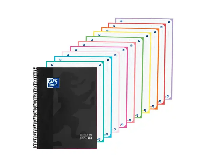 Oxford EuropeanBook 10 XL Classic - Cuaderno Espiral A4, Tapa Extradura, 200 Hojas, Cuadrícula 5mm, Negro