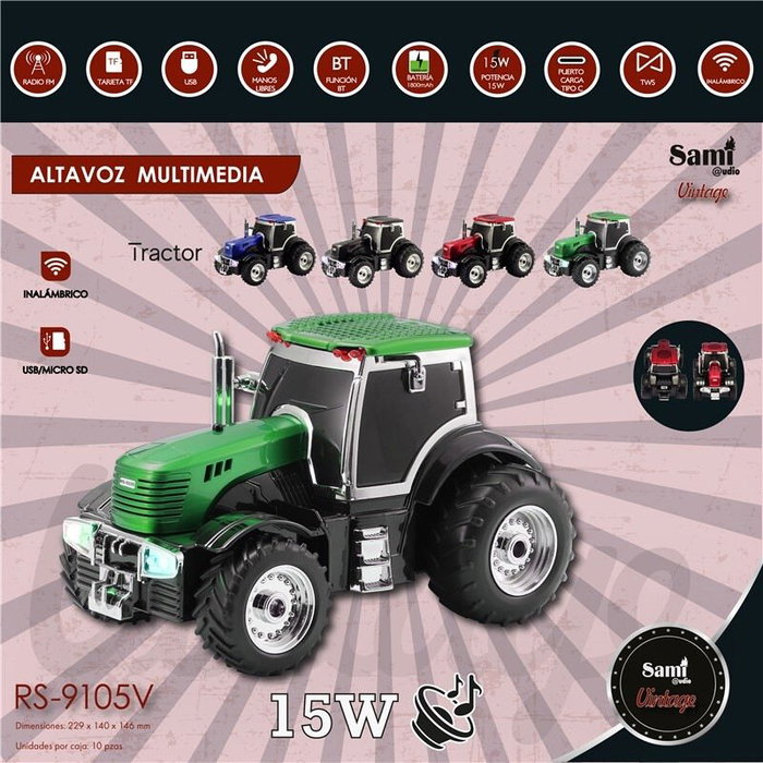 SAMI Vintage Altavoz Multimedia "Tractor" Verde 15