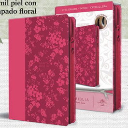 ORIGEN Biblia RVR 1960 Letra Grande, Símil Piel Fucsia con Estampado Floral y Cremallera