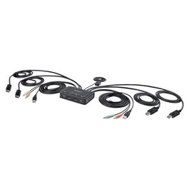 StarTech KVM Switch 2-Port DisplayPort 4K 60Hz con Cables Integrados de 1,5 m USB-A/DP/Audio - Para Monitor Dual