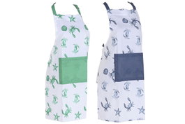 DKD Home Decor Delantal Mediterraneo Verde Azul Poliéster Algodón 0.5 x 80 x 60 cm Set de 2 (4 Unidades)