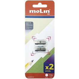 Molin Afilalápices 1 Agujero Metal Blister 2 Unidades Set de 12 Sacapuntas Acero Lápices Grafito Colores (Set de 12)