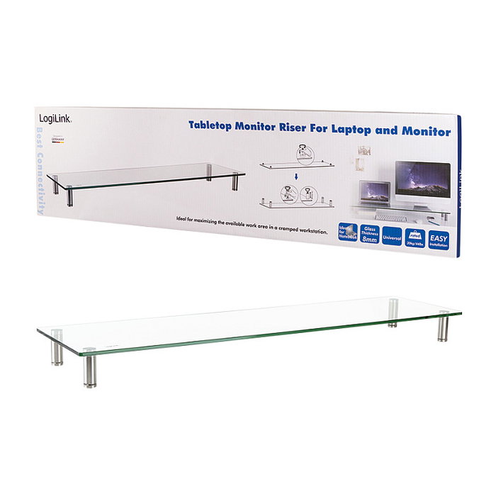 LogiLink Soporte de mesa para monitor de vidrio extra ancho
