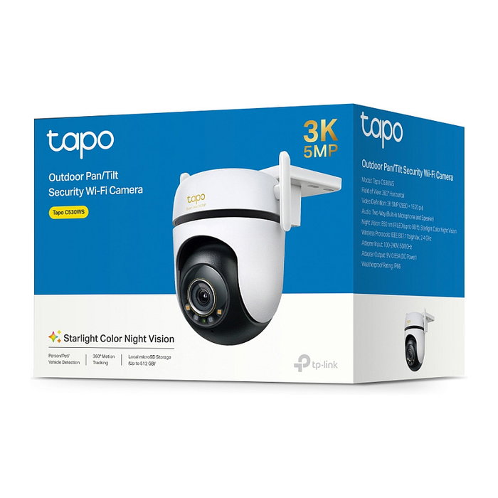 TP-Link Tapo C530WS(EU) Cámara Wi-Fi de Seguridad Exterior con Rotación Pan/Tilt, 2K