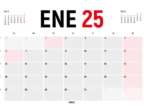CALENDARIO 2025 PARED HORIZONTAL DOBLE CARA 42 x 30 CM INGRAF 332468