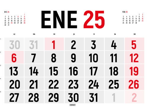 CALENDARIO 2025 PARED HORIZONTAL DOBLE CARA 42 x 30 CM INGRAF 332468
