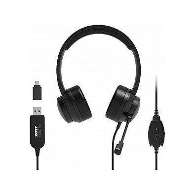 PORT Designs 901605 Auriculares USB con Micrófono Supraaural Diadema para Oficina 20-20000 Hz Negro