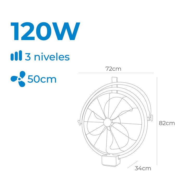 Edm Ventilador Industrial de Pared y Techo 50cm, 120W, 3 Velocidades, Oscilante e Inclinable, Caudal 5400 m³/h, 65 dB, Negro Edm Ventilador Industrial de Pared y Techo 50cm, 120W, 3 Velocidades, Oscilante e Inclinable, Caudal 5400 m³/h, 65 dB, Negro