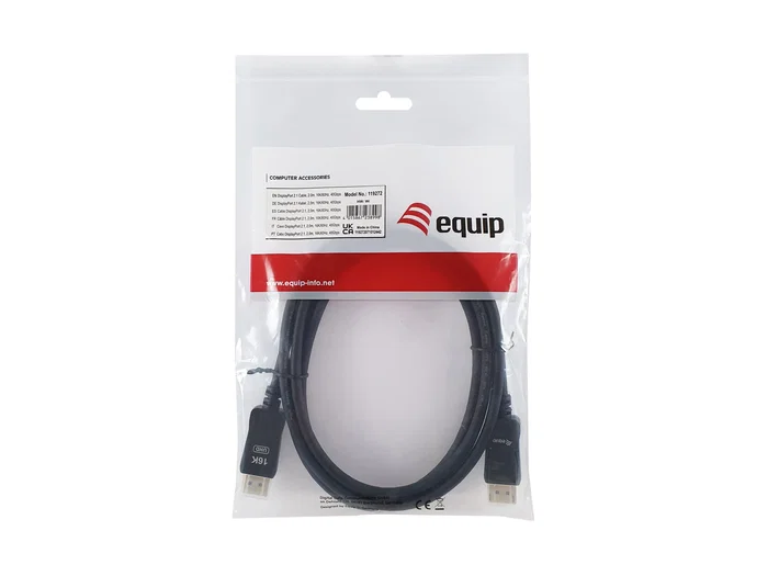 Equip 119272 Cable DisplayPort 2.1 Macho a Macho, 2 m, Negro, 40 Gbps, Hasta 16K@60Hz (DSC), 8K@60Hz, Compatible HDR, HDCP 2.3, VESA, Chapado en Oro