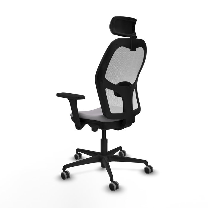Silla de oficina Jorquera con mecanismo Sincro/Traslack tapizada con Similpiel color Gris y malla color Blanco. Equipada con lumbar 1D, Brazos 3D, Cabecero 2D y Ruedas 65 mm parqué