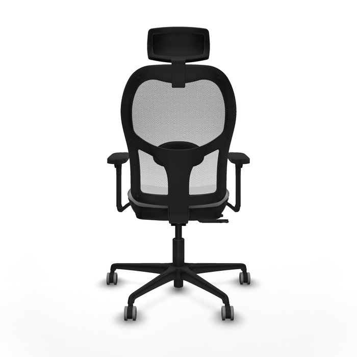 Silla de oficina Jorquera con mecanismo Sincro/Traslack tapizada con Similpiel color Gris y malla color Blanco. Equipada con lumbar 1D, Brazos 3D, Cabecero 2D y Ruedas 65 mm parqué