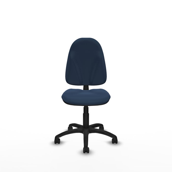 Silla de oficina Algarra con mecanismo Contacto permanente básico tapizada con Similpiel color Azul marino. Equipada con Base poliamida negra, Sin brazos y Ruedas de parqué