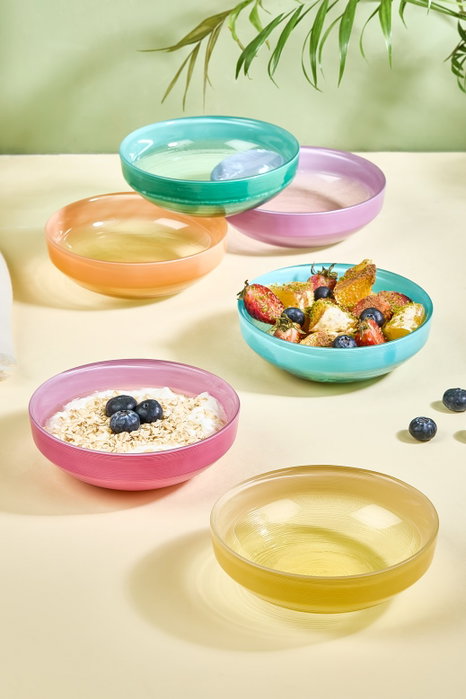 Hermia Set de 6 Tazones de Vidrio Multicolor, 15 cm
