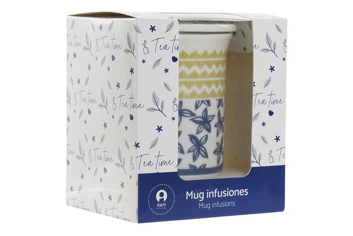 DKD Home Decor Mug Infusiones Colonial de Gres y Porcelana, 280ml, Azul Granate, 8.5 x 11 x 11 cm, Apto Microondas y Lavavajillas (12 Unidades)