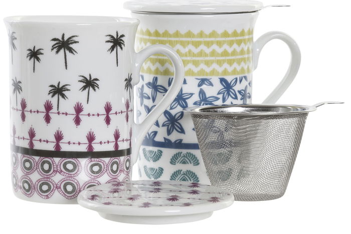 DKD Home Decor Mug Infusiones Colonial de Gres y Porcelana, 280ml, Azul Granate, 8.5 x 11 x 11 cm, Apto Microondas y Lavavajillas (12 Unidades)