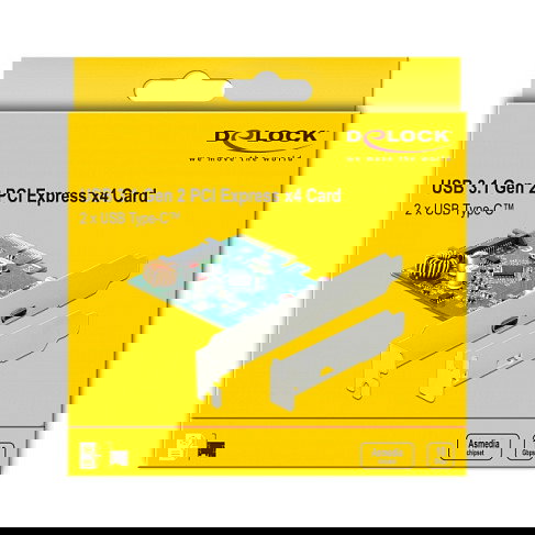 DeLOCK 90397 Tarjeta PCI Express USB 3.2 Gen 1 con 2 Puertos Internos y 2 Externos, Factor de Forma Perfil Bajo