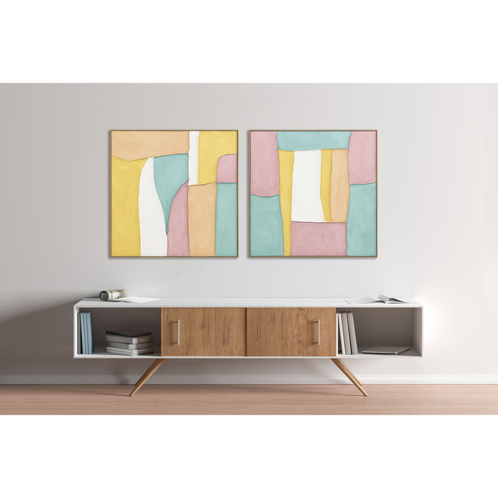 DKD Home Decor Set de 2 Cuadros Lienzo Abstractos 102x102 cm, Rosa, Turquesa y Blanco