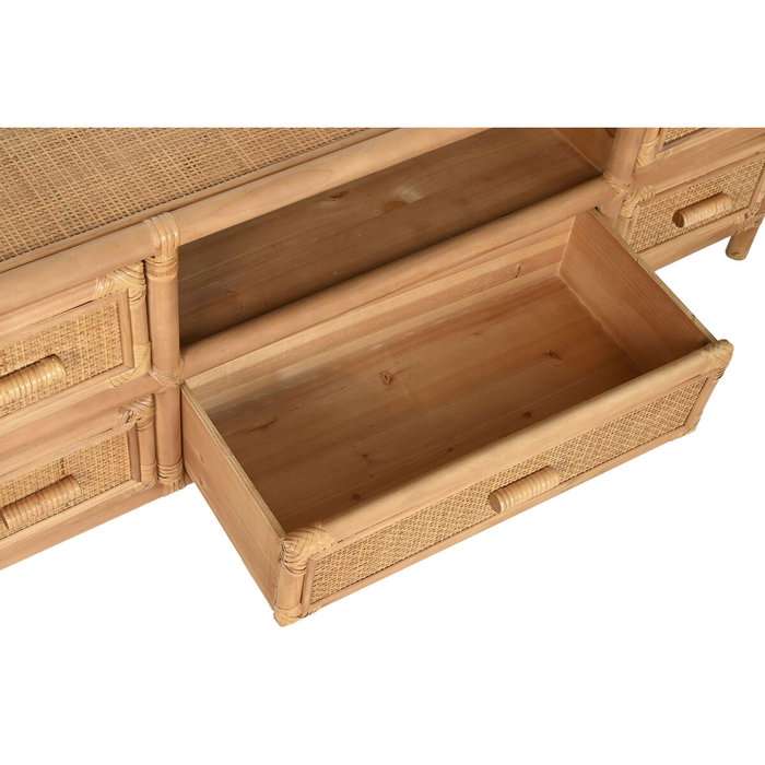 DKD Home Decor Mueble TV Abeto y Ratán 120x30x45 con 5 Cajones Natural