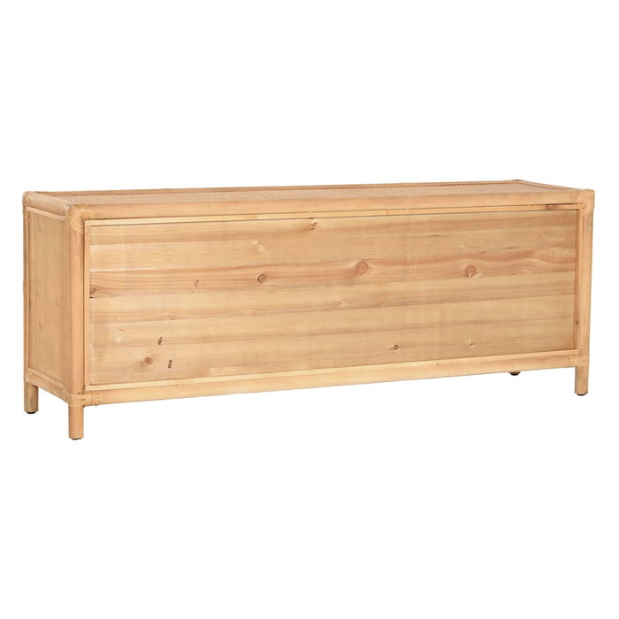 DKD Home Decor Mueble TV Abeto y Ratán 120x30x45 con 5 Cajones Natural
