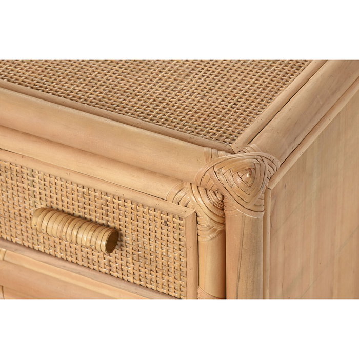 DKD Home Decor Mueble TV Abeto y Ratán 120x30x45 con 5 Cajones Natural
