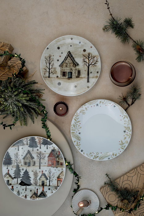 Hermia NNZG21DUS6885684 Juego de Servir Pasteles Porcelana, 6 Piezas, Elegante para Navidad, 21 x 21 x 2 cm