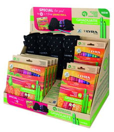 Marcador Permanente Lyra Graduate Art-Tip Surtido Expositor De 10 Contenido: 4 X L6731120 Estuche De 12 Colores Surtidos 2 X L6731240 Estuche De 24 Colores Surtidos 4 X L6731360 Estuche De 36 Colores Surtidos + 4 Rollos Jeans De Regalo