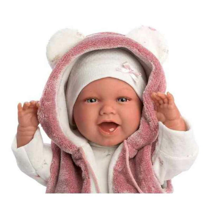 Llorens Muñeca recién nacida Mimi Sonrisas con chaqueta fucsia de pelo y chupete Llorens Muñeca recién nacida Mimi Sonrisas con chaqueta fucsia de pelo y chupete