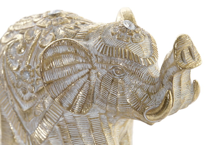 DKD Home Decor Figura de Elefante Envejecido Blanco y Dorado