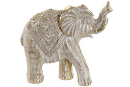 DKD Home Decor Figura de Elefante Envejecido Blanco y Dorado