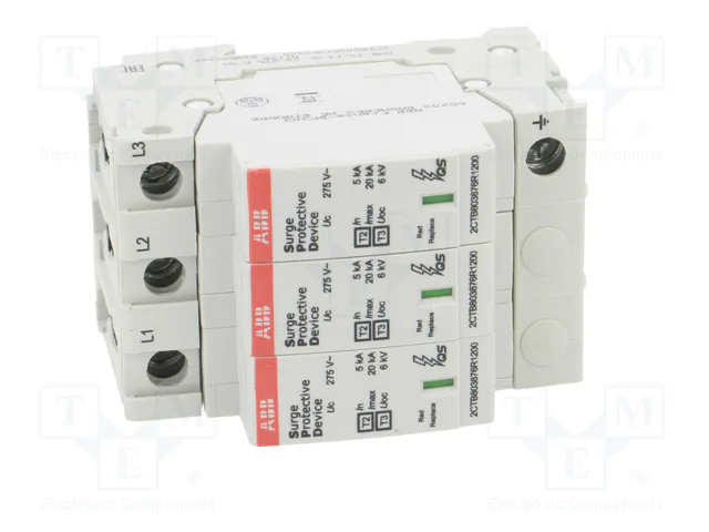 ABB Limitador de sobretensiones Tipo 2+3 3 polos 20kA 275V AC ABB Limitador de sobretensiones Tipo 2+3 3 polos 20kA 275V AC
