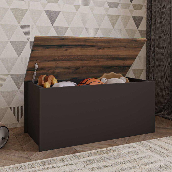 Hanah Home Baúl Anthracite, Rustic Walnut. Mueble Auxiliar para Salón Dormitorio. 90x45.5x45cm
