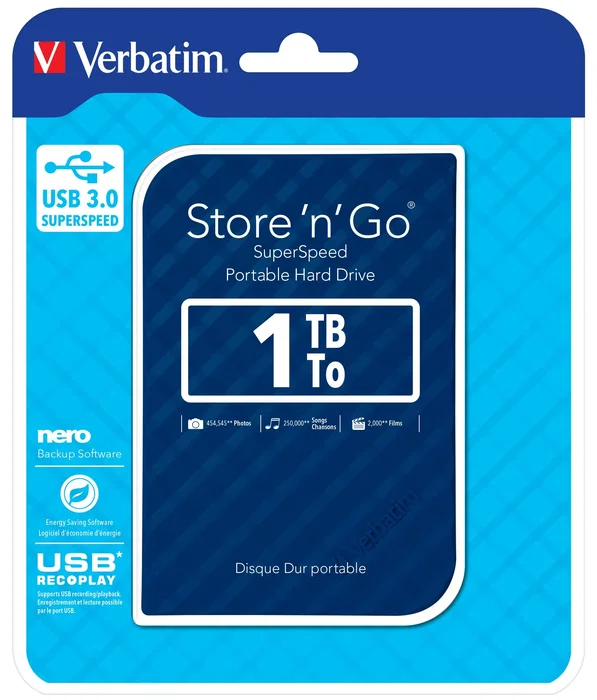 Verbatim Store 'n' Go Disco Duro Externo 1 TB 2.5" USB 3.2 Gen 1 (Micro-USB B) 5400 RPM - Azul