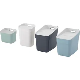Curver CUR3253924831725 Juego de 4 cubos de basura - 5 L + 10 L + 2 x 20 L - Blanco/Verde/Azul/Gris