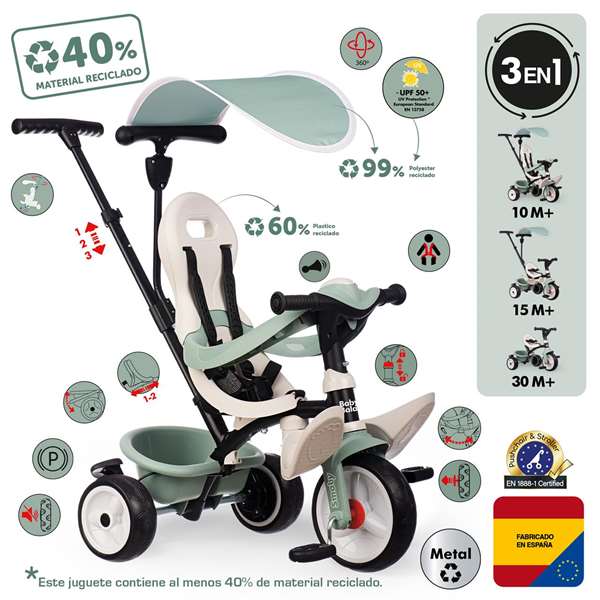 Smoby Life Baby Balade Triciclo 59x52x44 cm para Niños a Partir de 2 Años - Plástico y Metal - Noruego