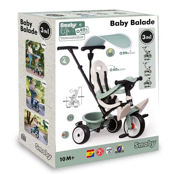 Smoby Life Baby Balade Triciclo 59x52x44 cm para Niños a Partir de 2 Años - Plástico y Metal - Noruego