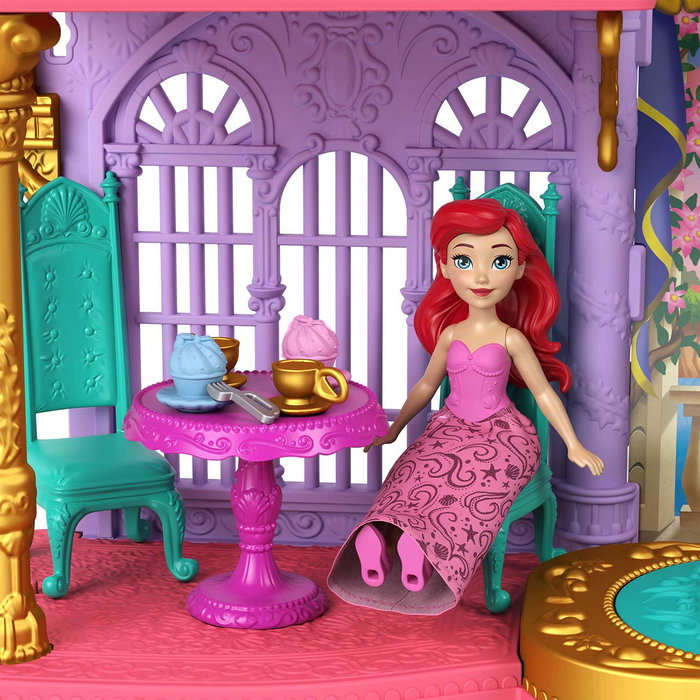 Mattel Hlw95 Disney Princess La Sirenita - Castillo de Ariel Miniatura Apilable con Muebles, Flounder y Muñeca Ariel 2 Trajes