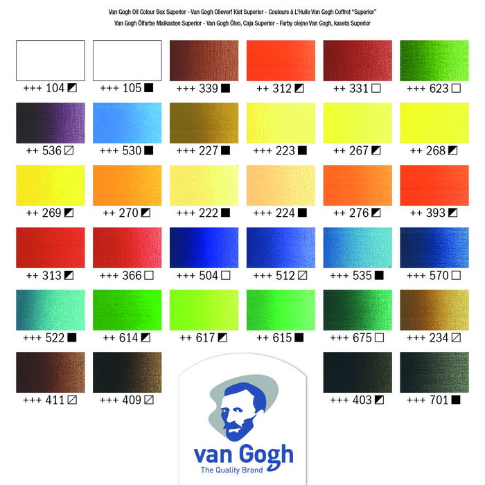 Van Gogh Set Superior de pinturas al óleo en caja de madera con 34 tubos y accesorios Van Gogh Set Superior de pinturas al óleo en caja de madera con 34 tubos y accesorios