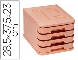 Faibo Fichero Cajones Sobremesa Plástico Reciclable 4 Cajones Naranja Pastel 28,5x37,5x23 cm