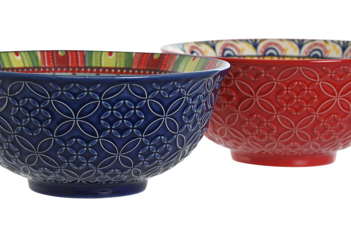 DKD Home Decor Set de 4 Cuencos de Gres Mandala Multicolor