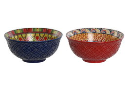 DKD Home Decor Set de 4 Cuencos de Gres Mandala Multicolor