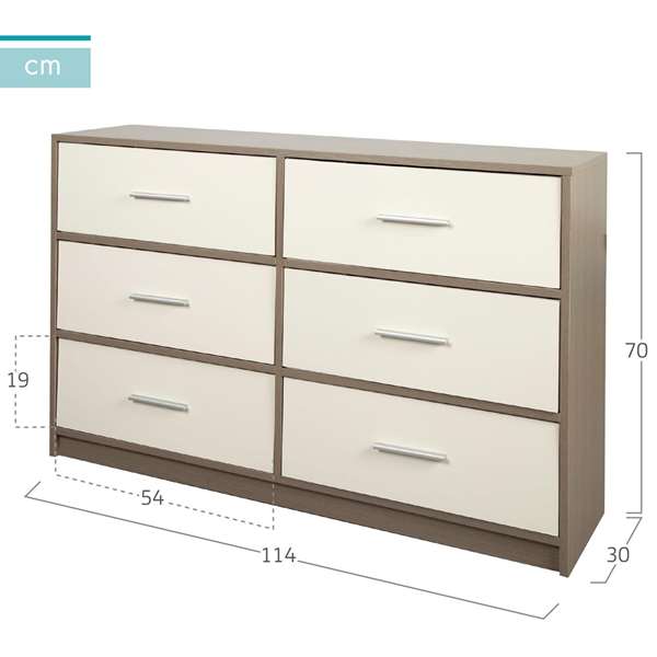 Max Home Cómoda 6 Cajones 114x30x70 cm MDF y Acero Edad Mínima 36 Meses