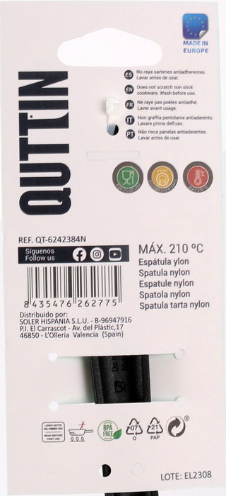 Inde Espátula de Cocina de Nylon Negra - 32,1 x 8,2 x 6,9 cm (24 Unidades)