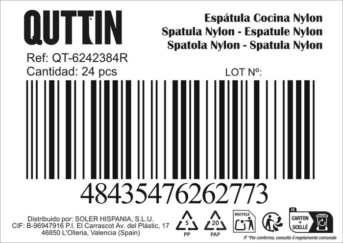 Quttin Espátula de Cocina de Nylon Negra (24 Unidades) de 32,1 x 8,3 x 6,8 cm