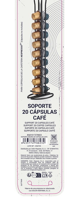 Quttin Soporte para 20 Cápsulas de Café Negro con Dimensiones 9.2 x 36.9 x 9.5 cm (12 Unidades) Quttin Soporte para 20 Cápsulas de Café Negro con Dimensiones 9.2 x 36.9 x 9.5 cm (12 Unidades)