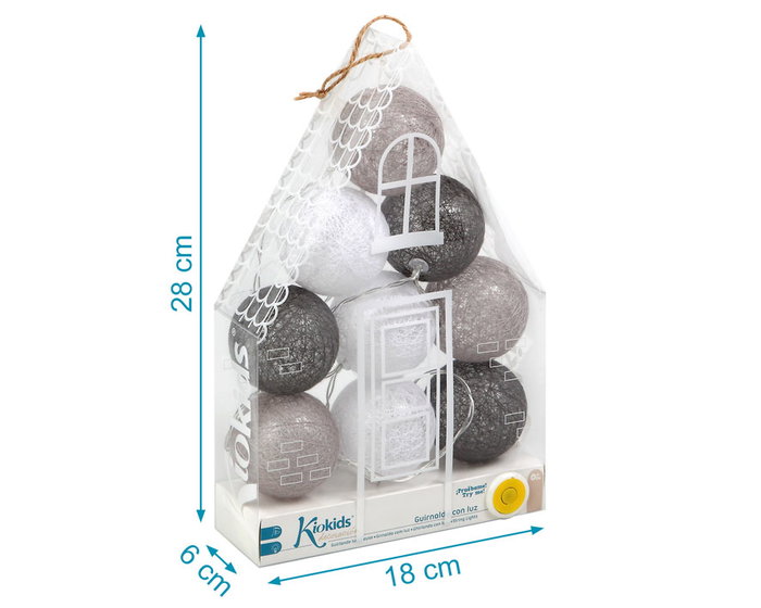 KioKids Guirnalda LED Gris 1,5 M con 9 Bolas de Colores, Decoración Infantil con Pilas para Dormitorio y Estantería KioKids Guirnalda LED Gris 1,5 M con 9 Bolas de Colores, Decoración Infantil con Pilas para Dormitorio y Estantería