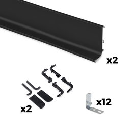 Emuca Kit de 2 perfiles superiores Gola para muebles de cocina, longitud 2,35m, con accesorios, Aluminio, Pintado negro