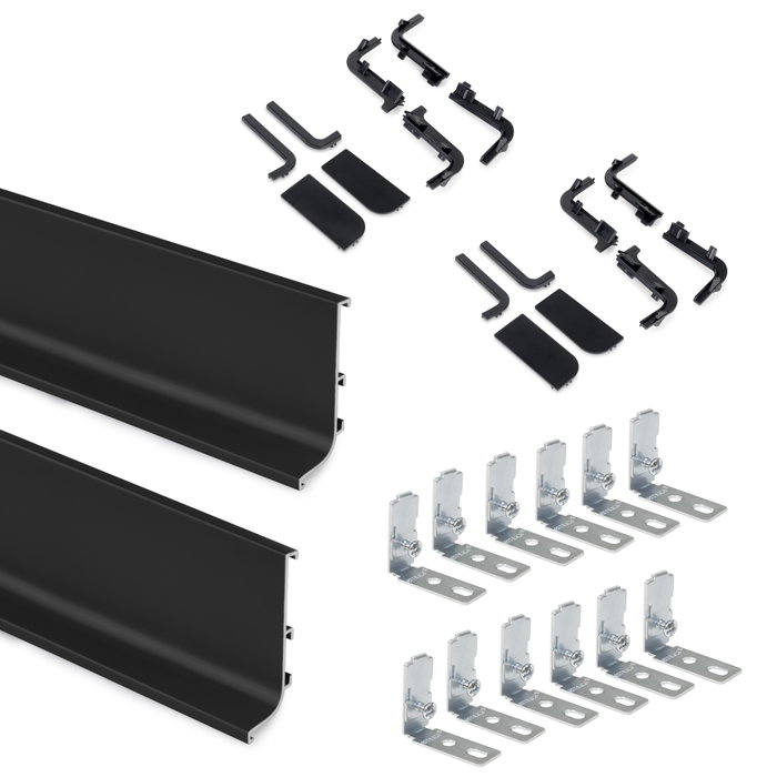 Emuca Kit de 2 perfiles superiores Gola para muebles de cocina, longitud 2,35m, con accesorios, Aluminio, Pintado negro Emuca Kit de 2 perfiles superiores Gola para muebles de cocina, longitud 2,35m, con accesorios, Aluminio, Pintado negro