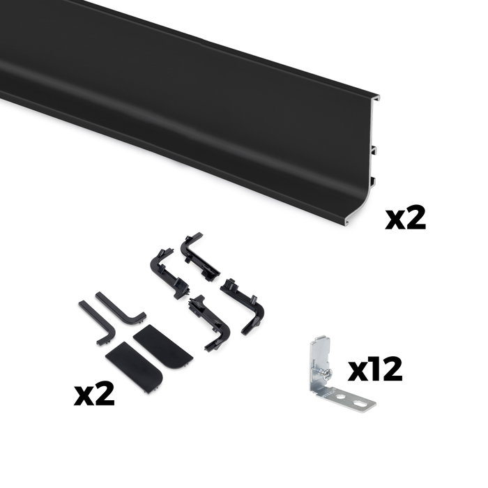 Emuca Kit de 2 perfiles superiores Gola para muebles de cocina, longitud 2,35m, con accesorios, Aluminio, Pintado negro Emuca Kit de 2 perfiles superiores Gola para muebles de cocina, longitud 2,35m, con accesorios, Aluminio, Pintado negro