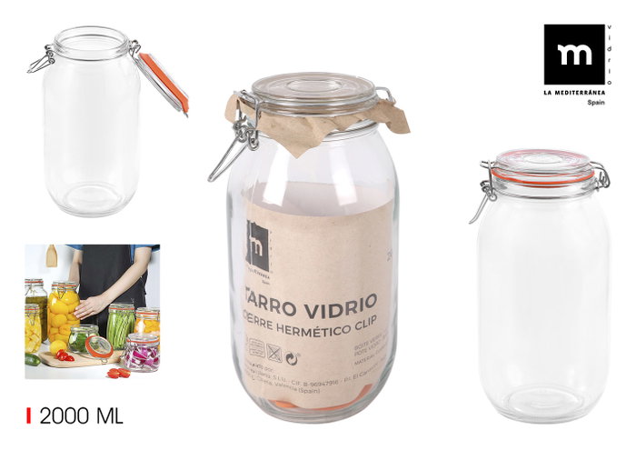 La Mediterranea Tarro Hermético Vidrio Clip 2000 ml (6 Unidades) La Mediterranea Tarro Hermético Vidrio Clip 2000 ml (6 Unidades)