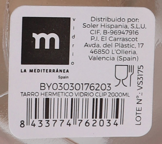 La Mediterranea Tarro Hermético Vidrio Clip 2000 ml (6 Unidades)
